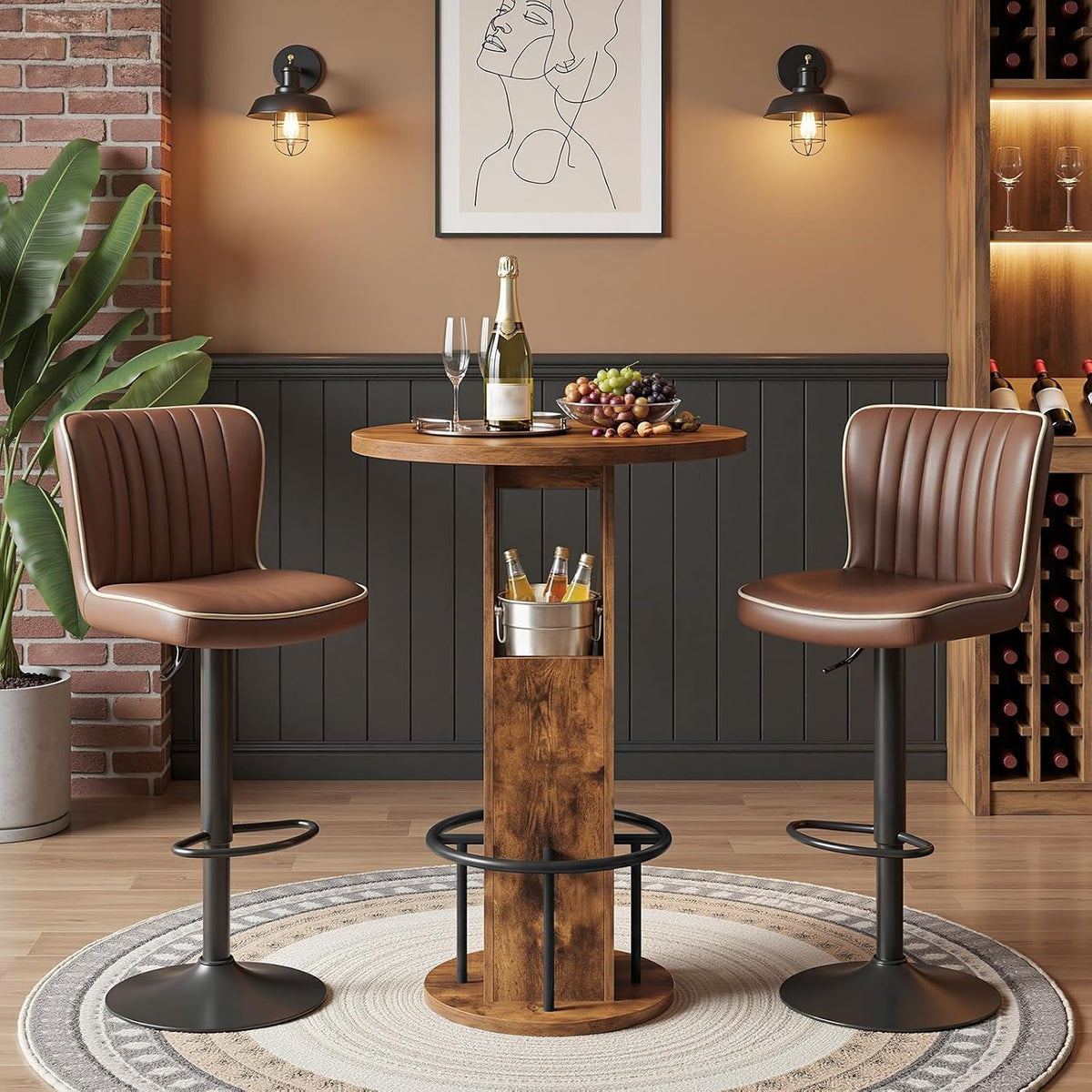MAHANCRIS Round Bar Table, 35.6" H Bistro Pub Table with Footrest