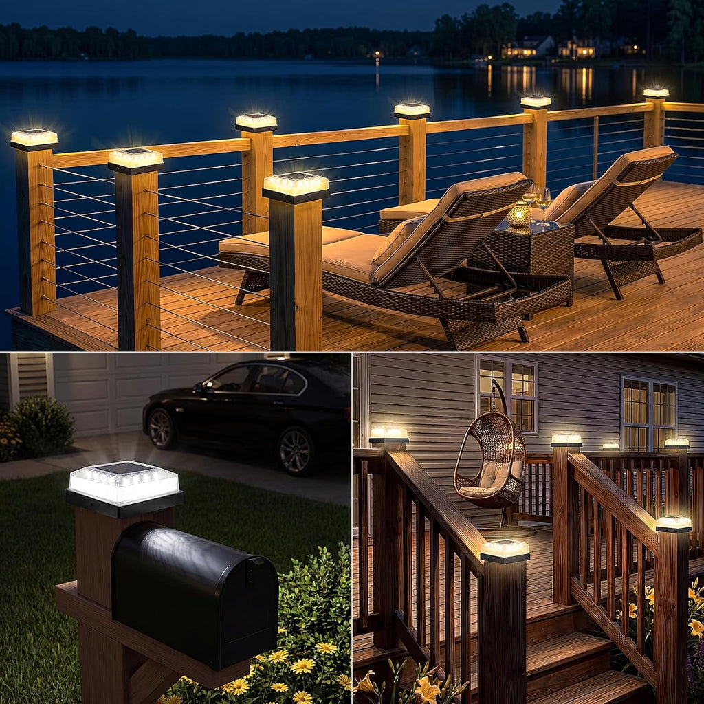 Brightever 3.5x3.5 4x4 Solar Post Cap Light Outdoor 12-Pack Black