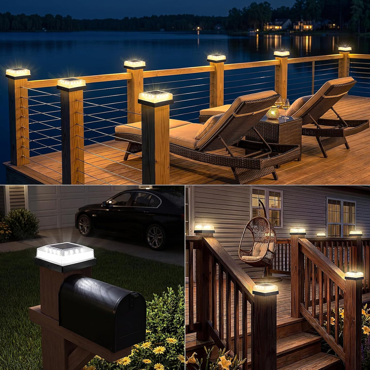 Brightever 3.5x3.5 4x4 Solar Post Cap Light Outdoor 12-Pack Black
