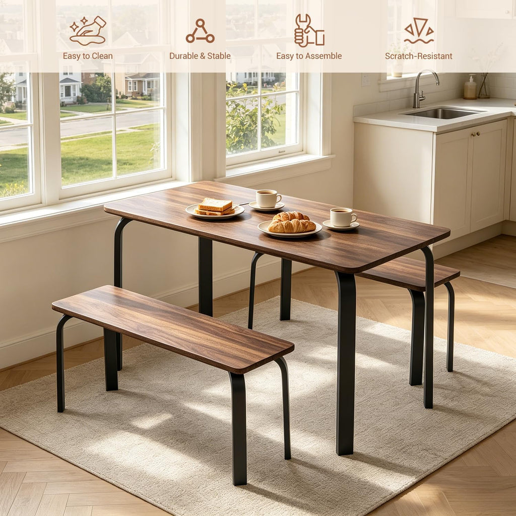 47" Dining Table Set for 4, Small Rectangle Kitchen Table Set with 2 Bench