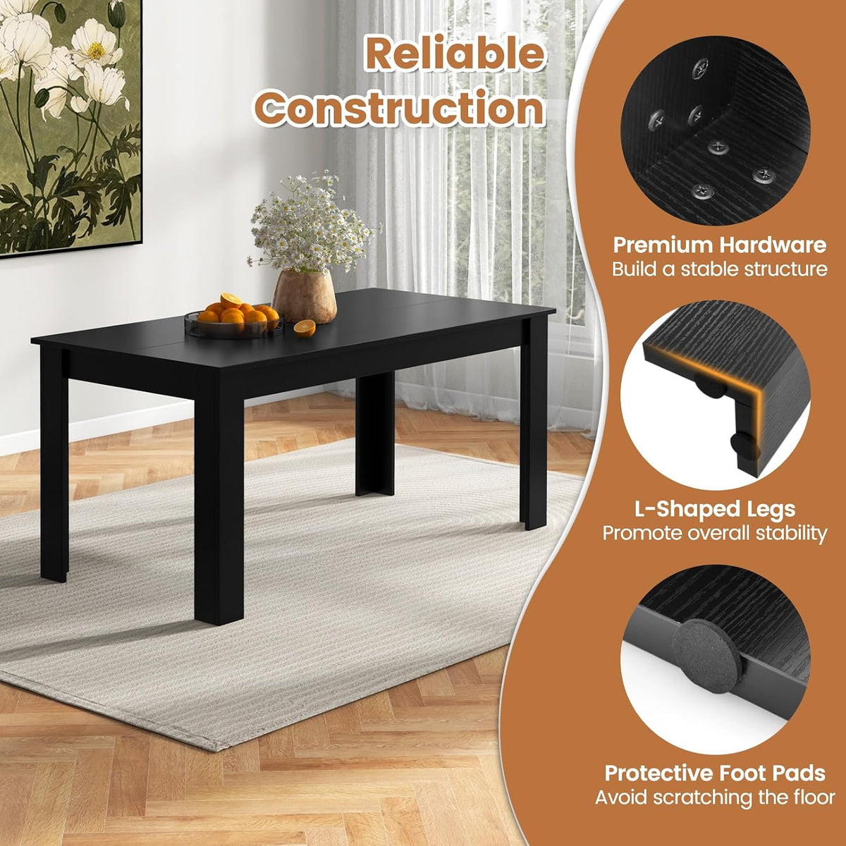 GIANTEX Dining Table for 4-6, 63" Large Rectangular Kitchen Table, Black