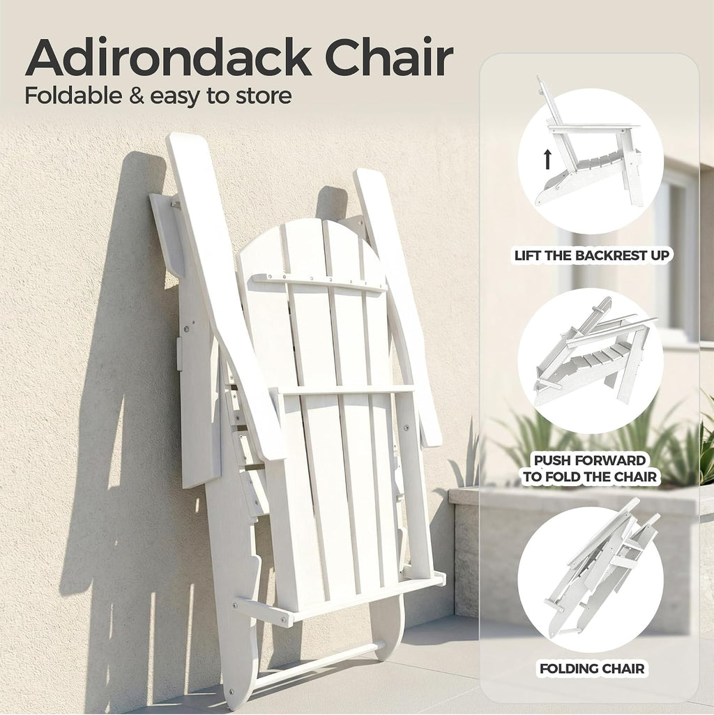 Folding Adirondack Chair, Portable HDPE Patio Chair, White