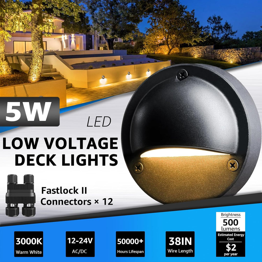 sunvie 4" low voltage deck lights 3000k 5w shown in use