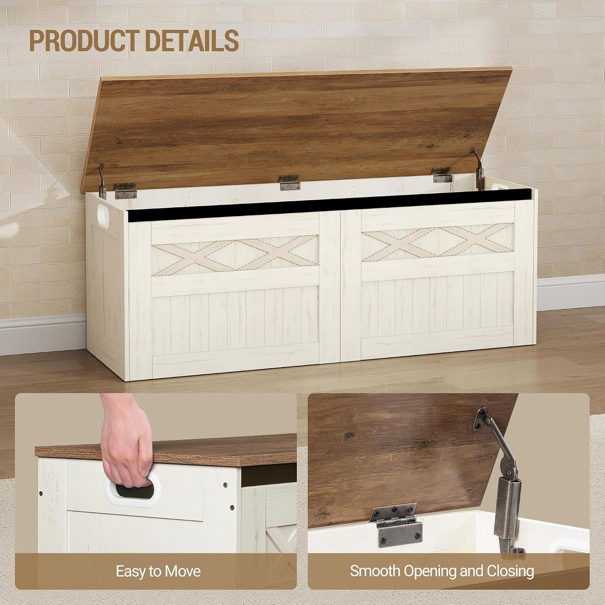 Hzuaneri 47" Farmhouse Storage Chest and Bench | 59 Gal | 330lb Seat