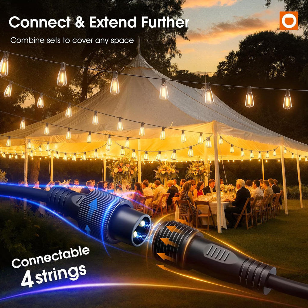 addlon 200(50FT*4) Outdoor String Lights with Remote LED Edison Waterproof