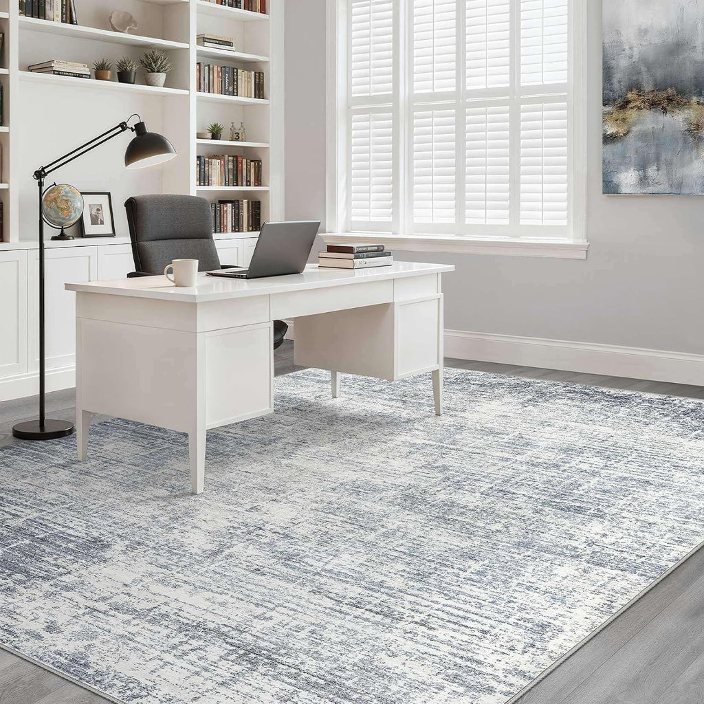 LOONGRUG 9x12 Area Rug Washable Neutral Modern Rug for Living Room Blue