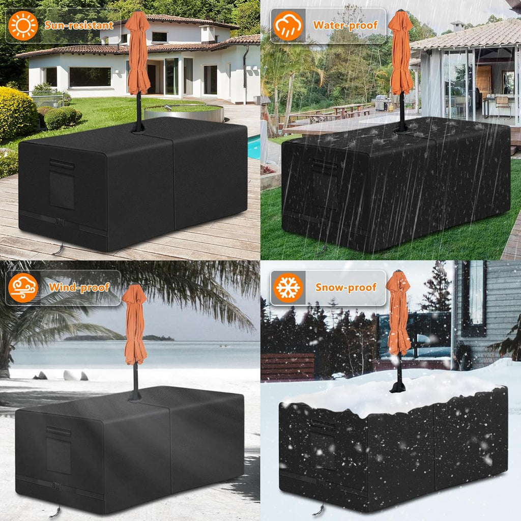 Rectangle Patio Table Cover with Umbrella Hole 108 Lx 82" W x 23.6" H