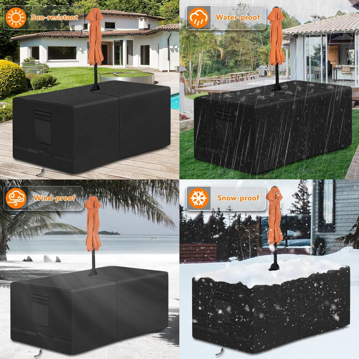 Rectangle Patio Table Cover with Umbrella Hole 108 Lx 82" W x 23.6" H