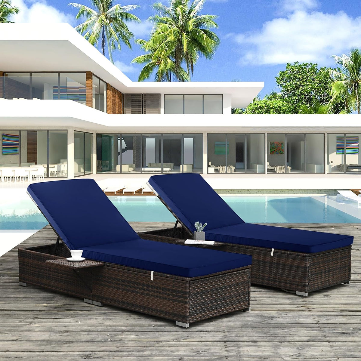 Chaise Lounge Cushions Outdoor, 72x21x3 Inch, Navy