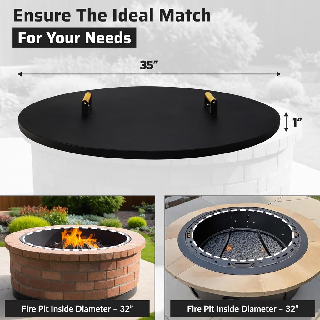FEBTECH - 35" Round Fire Pit Cover Lid - Fits 32" Fire Pit Fireplace Lid