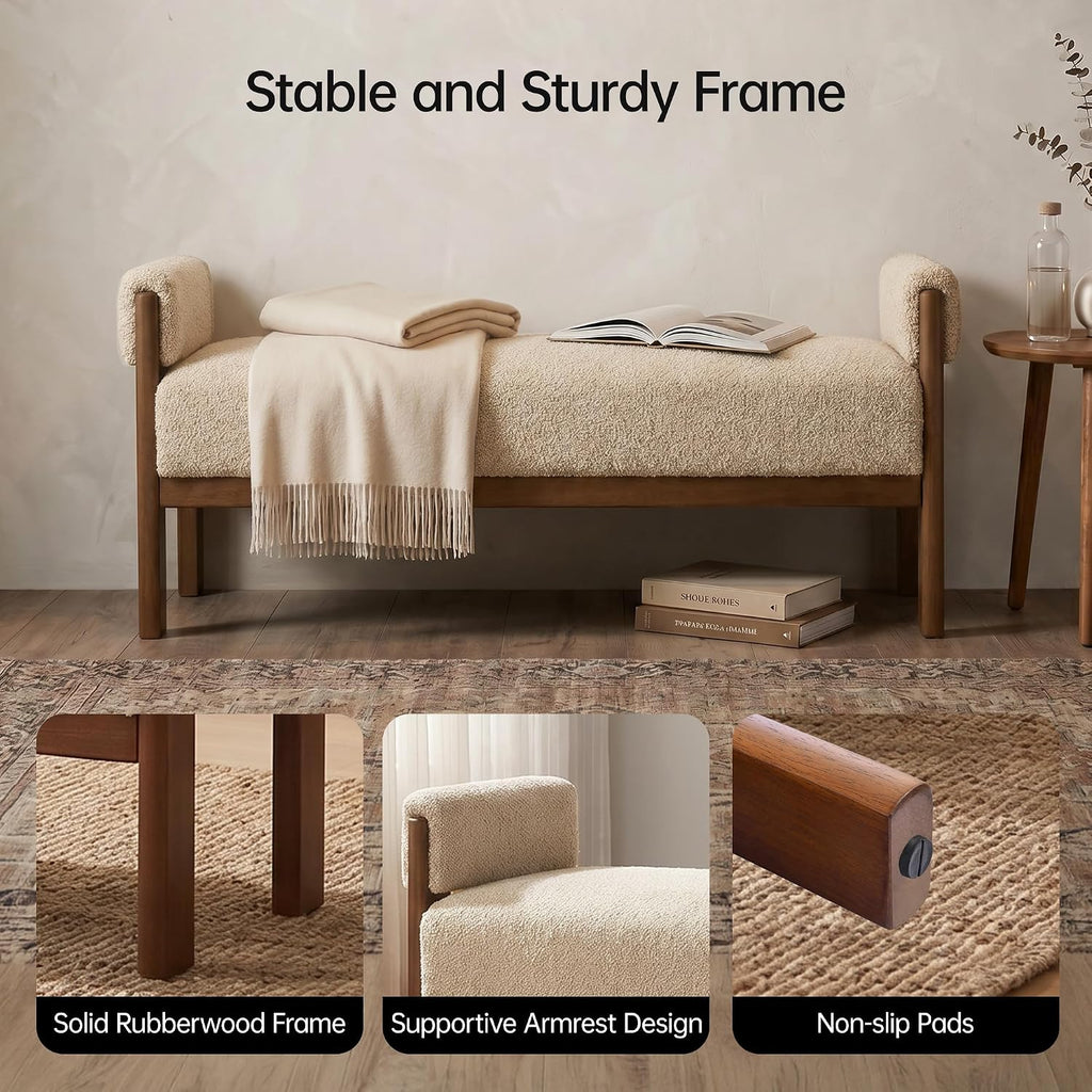 vknow 51.8”end of bed bench upholstered bedroom bench, side view