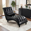 Faux Leather Chaise Lounge Indoor with Toss Pillow, Modern Chaise Lounge Chair, Upholstered PU Armless Ergonomic Chairs with Tufted Buttons and Nail Heads for Living Room, Bedroom Furniture, Black