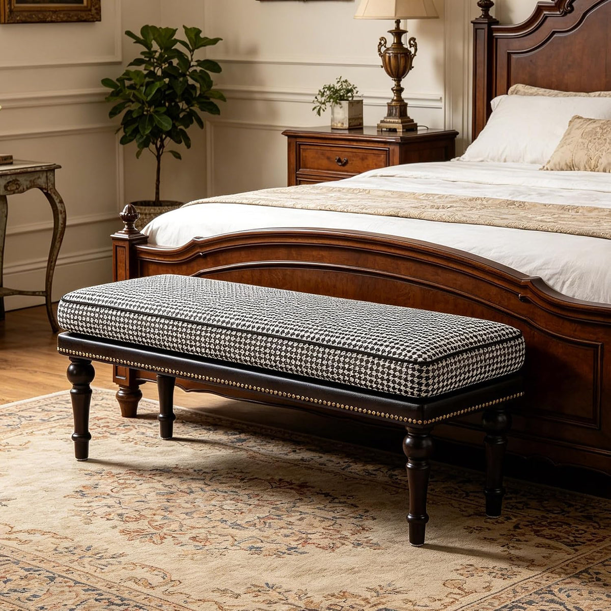 Forteek 47" Upholstered Bed End Bench for Bedroom, Vintage Bed Bench