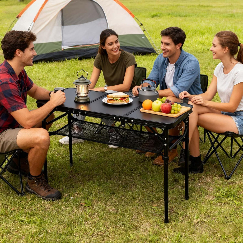 YihuiKo Folding Picnic Table with Storage Net, Foldable Camping Table