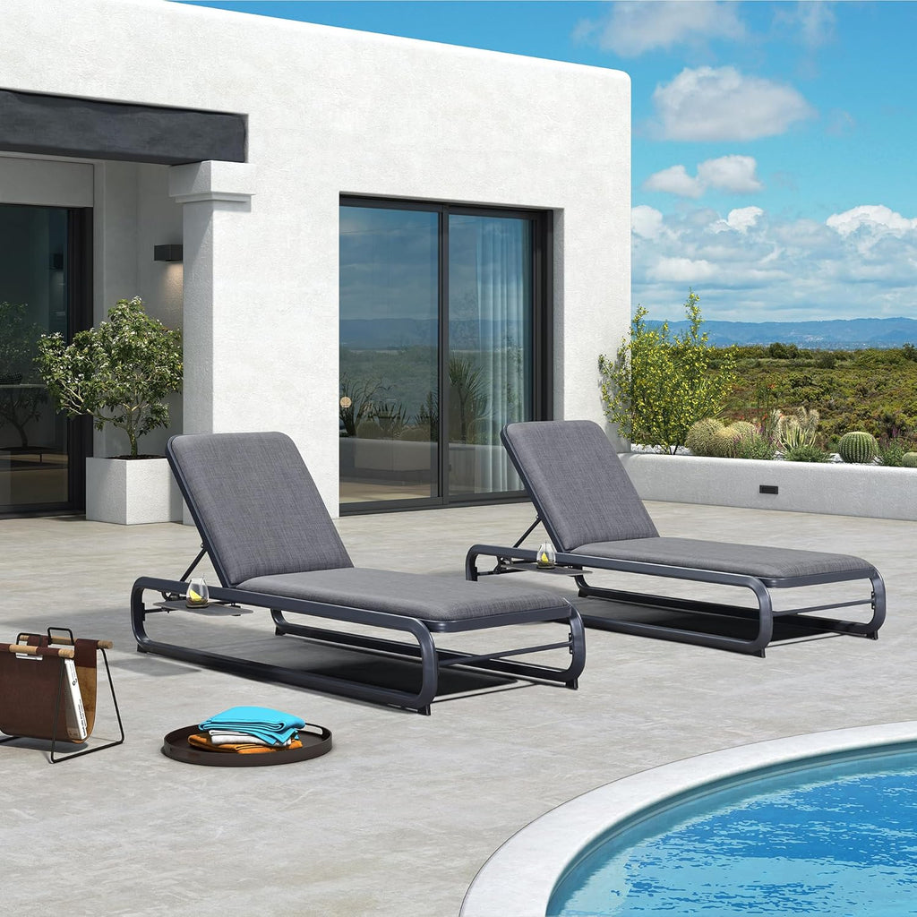 PURPLE LEAF Outdoor Patio Chaise Lounge Chairs with Thick Cushion Dark Gray