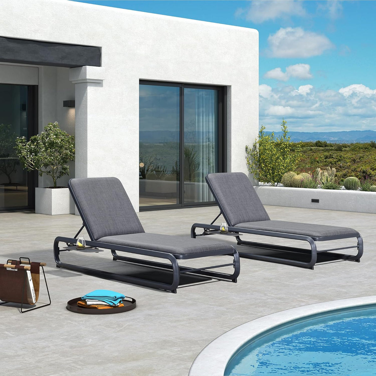 PURPLE LEAF Outdoor Patio Chaise Lounge Chairs with Thick Cushion Dark Gray