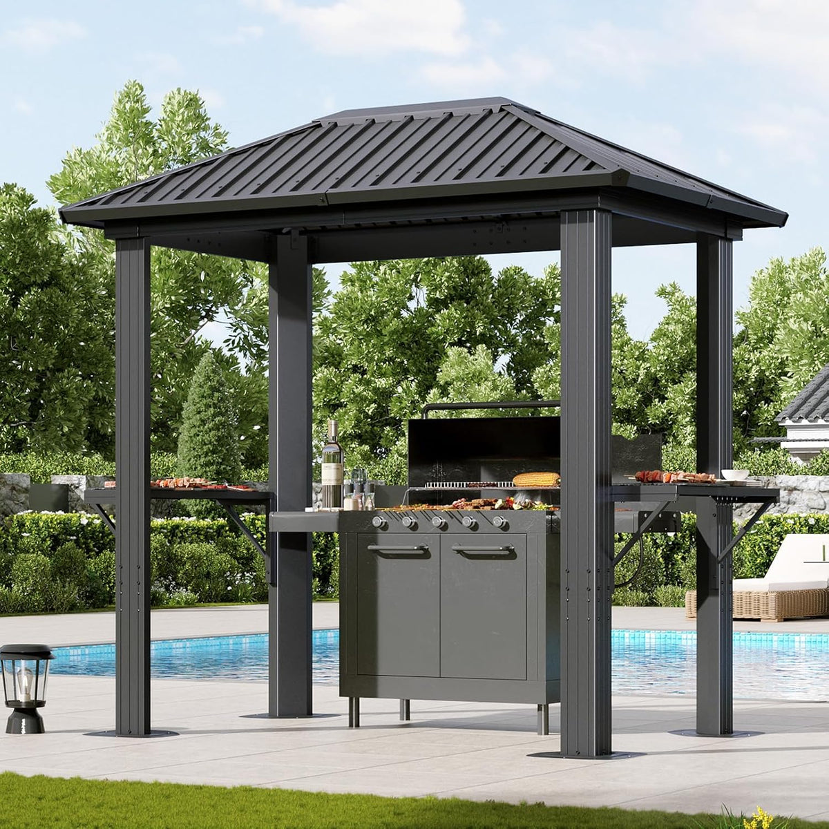 Aoxun 5 x 8FT Grill Hardtop Gazebo with Galvanized Steel Roof, Gray
