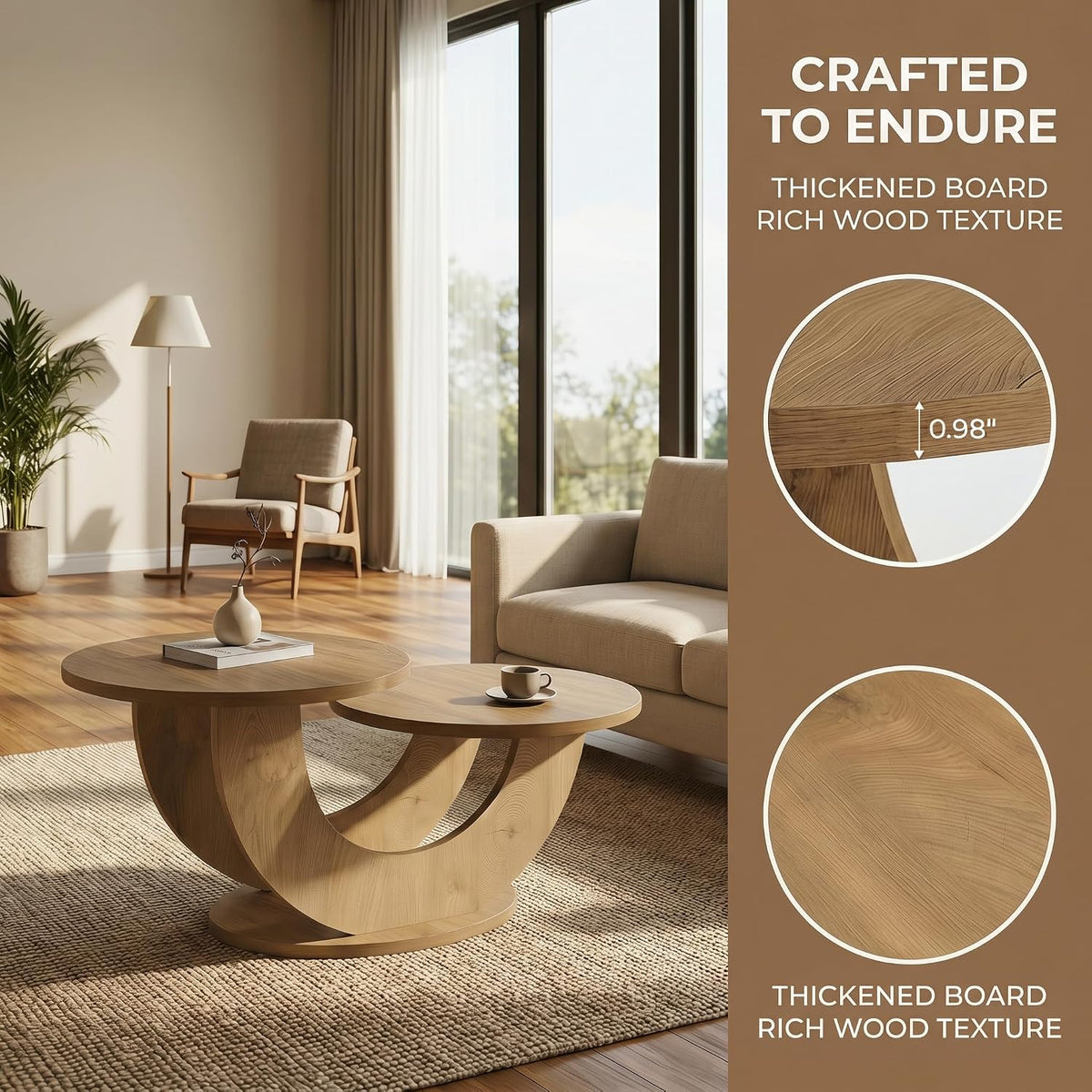 Tribesigns 45.3" Round Wood Coffee Table, 2-Tier Farmhouse Center Table