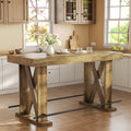 LITTLE TREE 63" Bar Table, Pub Table with Metal Footrest (Rustic Brown,1)