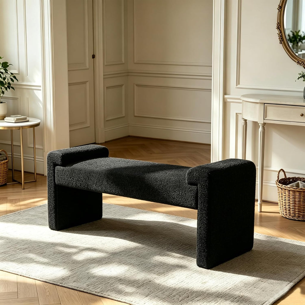 Upholstered Entryway Bench, 43" Modern Bedroom Bench, Black