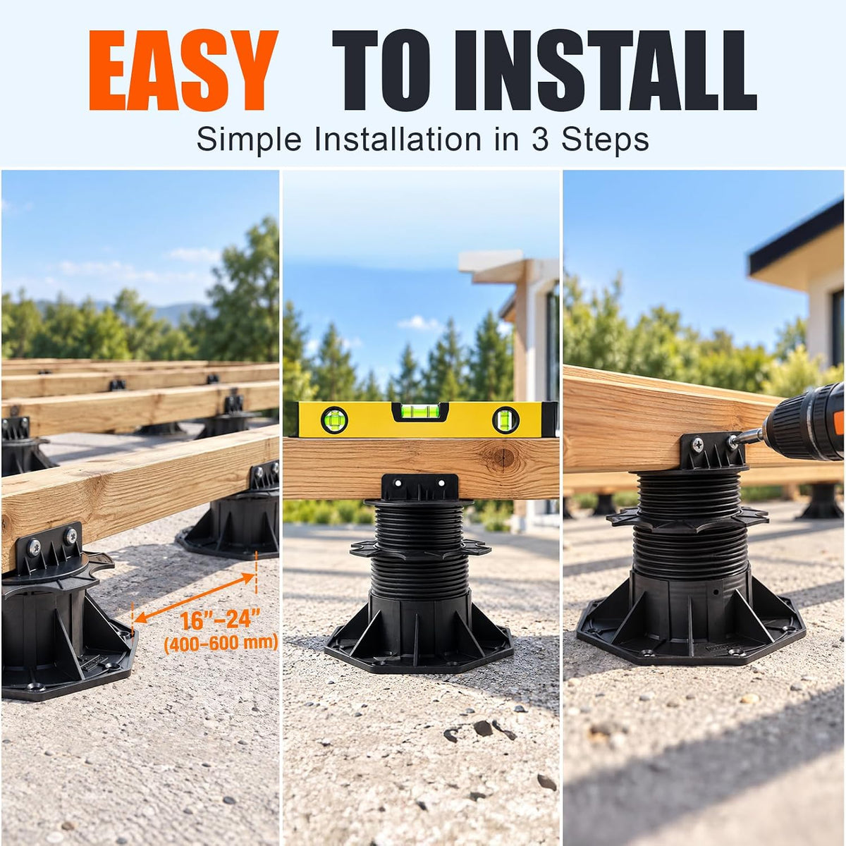 adjustable support pedestal foundation base for floating deck on a desk or shelf