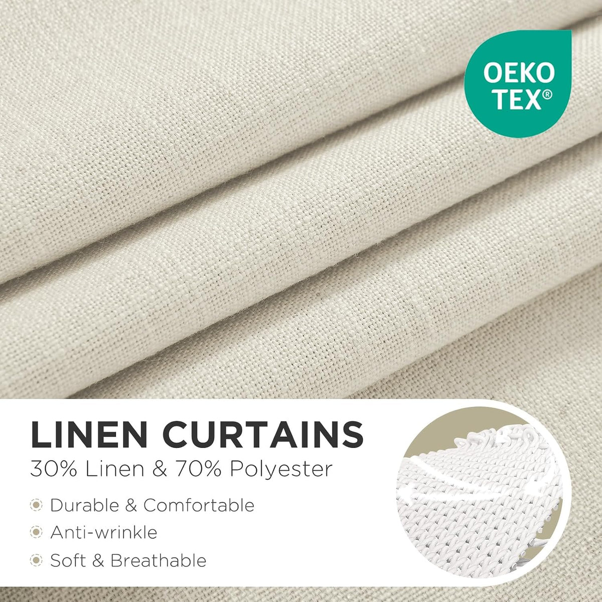 Joydeco Linen Curtains 96 inch Length 2 Panel Set, Light Filtering Curtain for Living Room Bedroom, 52 inch Wide Drapes with Rod Pocket Back Tab (96" Lx52 W, Ivory on Linen)