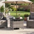 HAPPYGRILL Patio Umbrella Table Stand, Rattan Outdoor Side Table with Umbrella Hole, PE Wicker Frame, for Patio Garden Deck Poolside