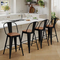 Metal Bar Stools Set of 4, 30" Black Bar Height Stools with Back