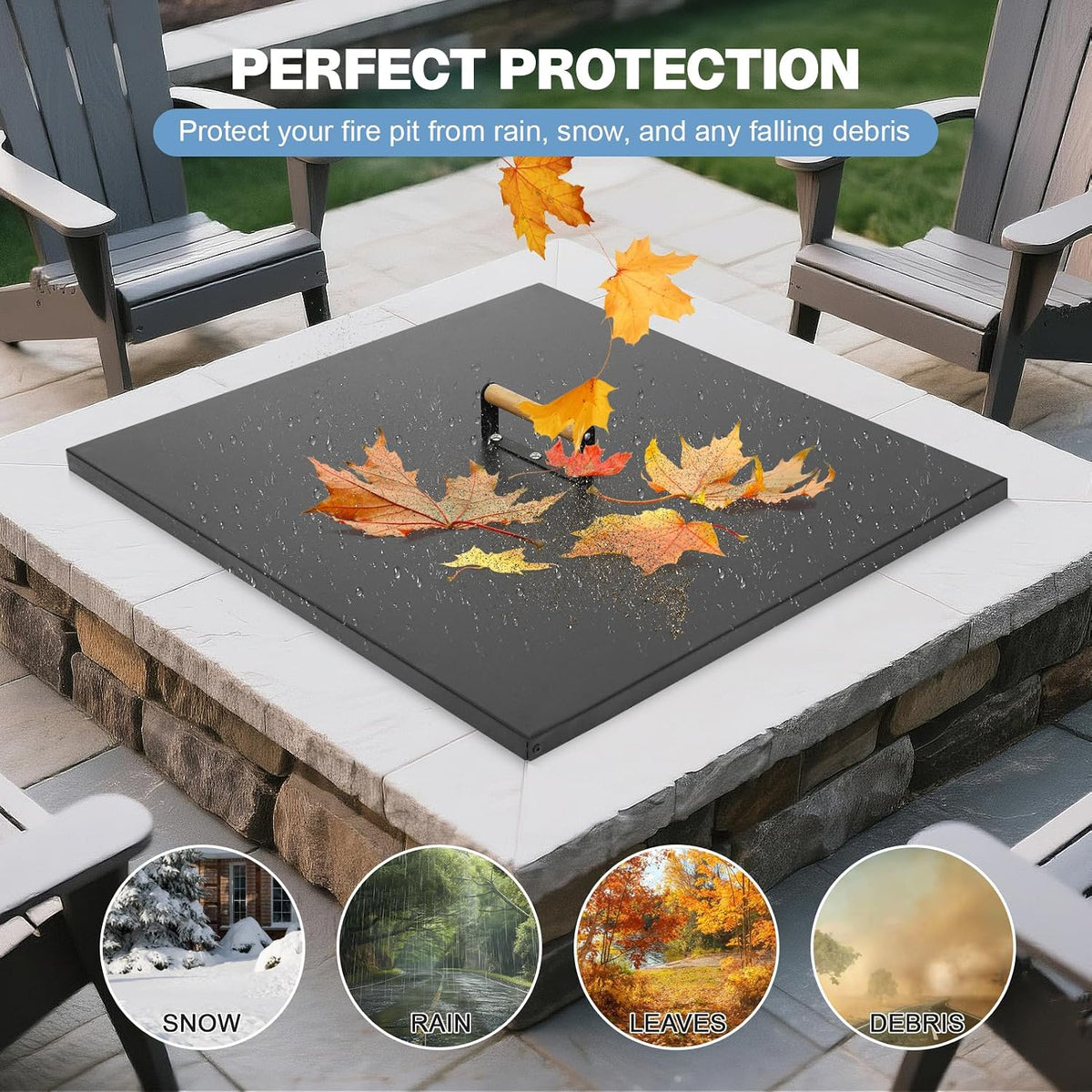 Fire Pit Lid Square 28", Heat Resistant Metal Firepit Cover
