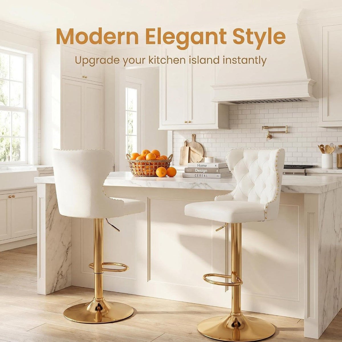 set of 2 adjustable swivel bar stools, faux, close-up detail