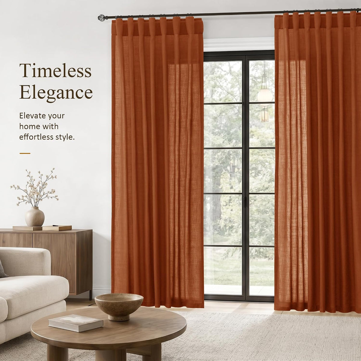 Jowels Terracotta Linen Curtains 102 Inches Long 2 Panels for Living Room