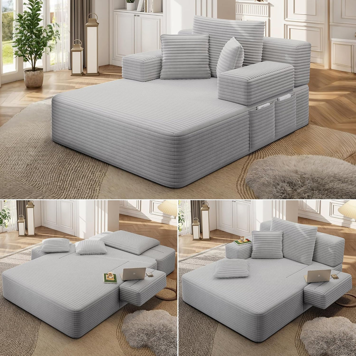 Avenix 70" Oversized Boneless Chaise Lounge Chair Indoor, Comfy Oversized Reading Chair Sleeper Sofa Bed, No Assembly Required, Light Gray