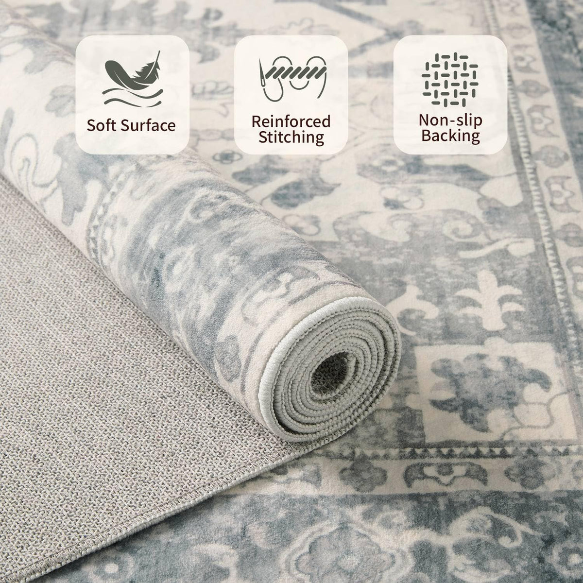Rugxara 6x9 Washable Area Rug for Living Room,Light Blue Grey