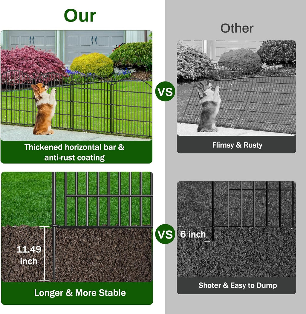 10 Panel No Dig Decorative Garden Fence 24" H x 20'L Outdoor Dog Barrier