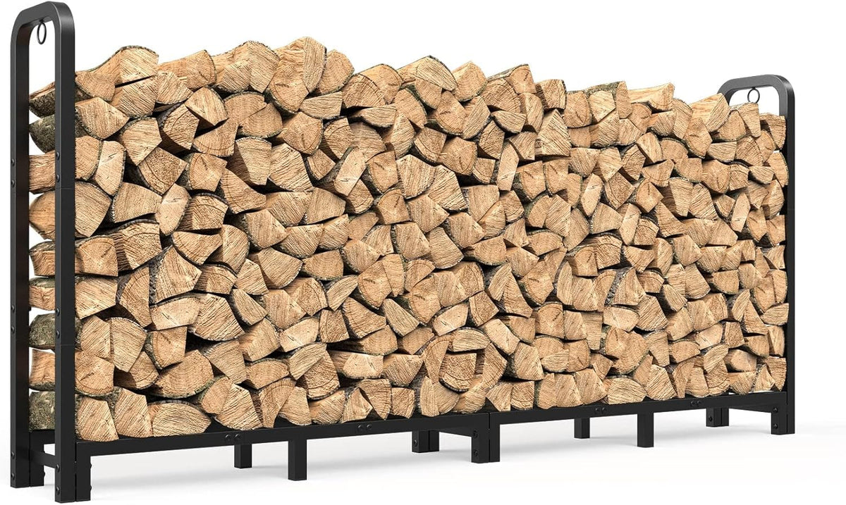 Mr IRONSTONE 8ft Firewood Rack Outdoor Indoor, Upgraded Heavy Duty Adjustable Fire Wood Rack Holds Up to 4500lbs, Fireplace Log Holder Wood Storage for Porch Patio, Easy Assembly