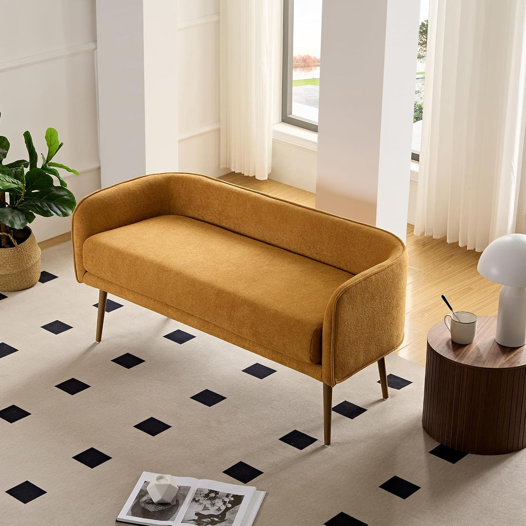 Bedroom Bench with Low Back,Inside Metal Frame, Extra Seat for Living Room,Entryway or Dinning Bench (Yellow) …
