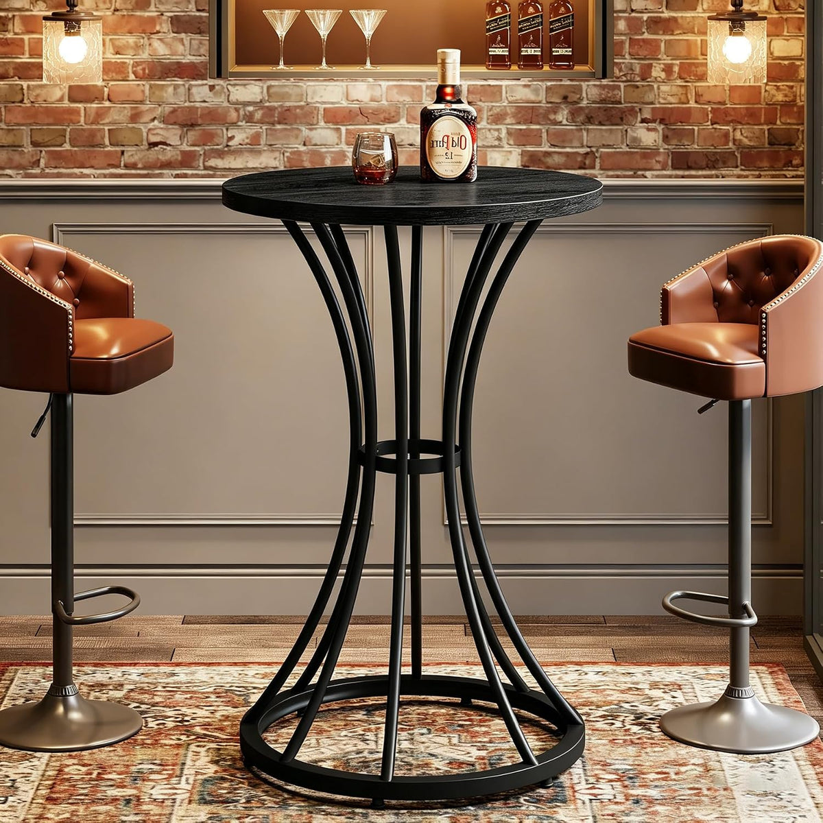 Tribesigns 37.4" H Bar Table, Round Bar Table with Curved Metal Base, High Top Pub Table for Small Spaces, Living Room, Kitchen, or Apartments (Black) (1)