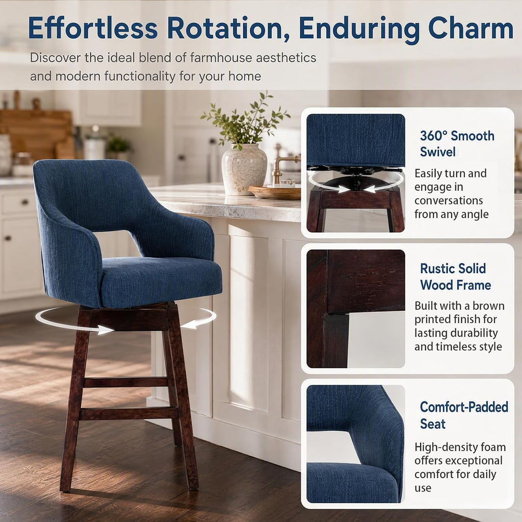 Kmax Single Swivel Counter Height Bar Stool, Blue Linen