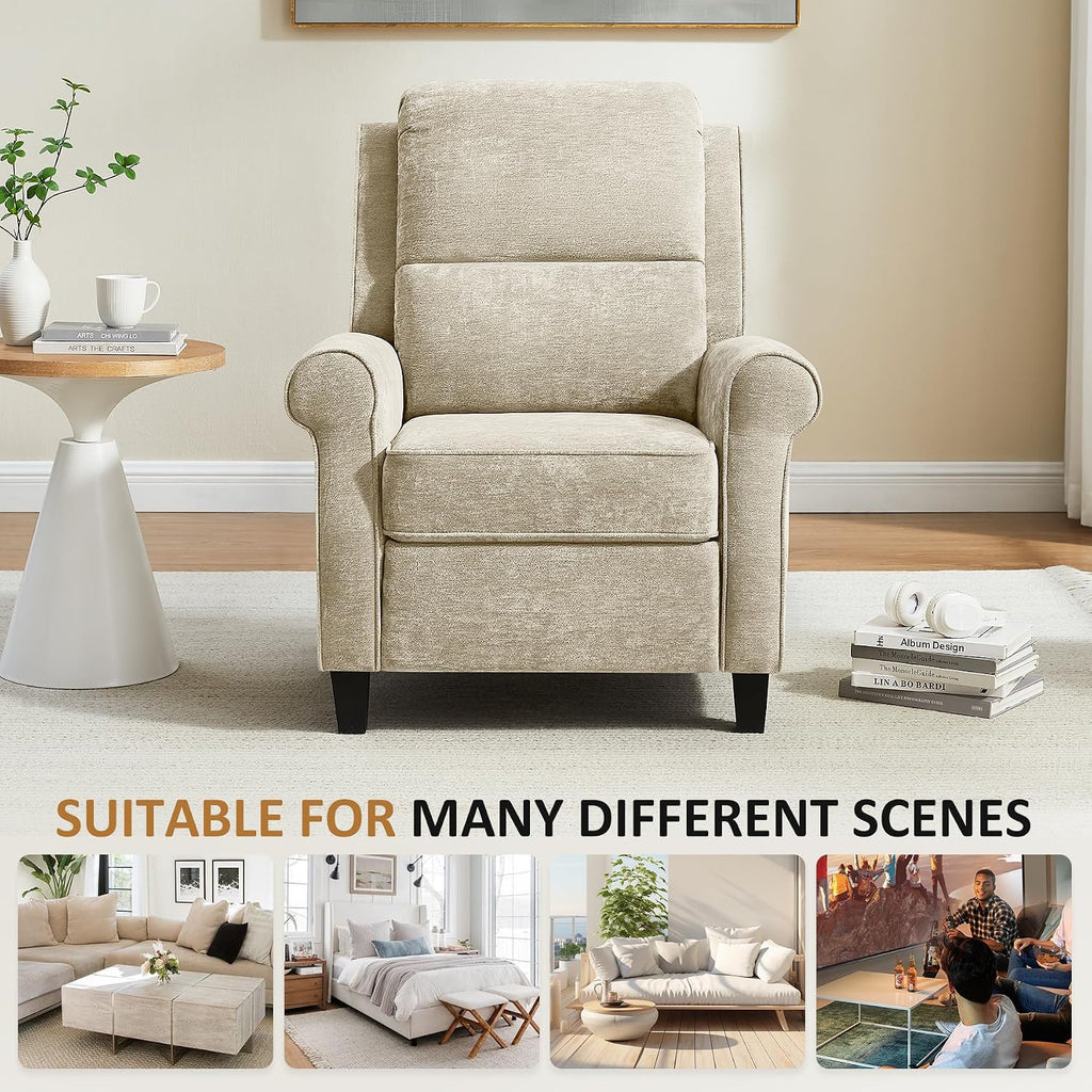 34.6" W Push Back Recliner Chair Set of 2, Chenille Camel