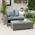 OC Orange-Casual Wicker Patio Loveseat Sofa w/Storage Ottoman, 2 Pcs, Gray