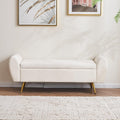 56" Storage Bench for Bedroom King Size Bed, Gold Legs, Velvet Ivory White