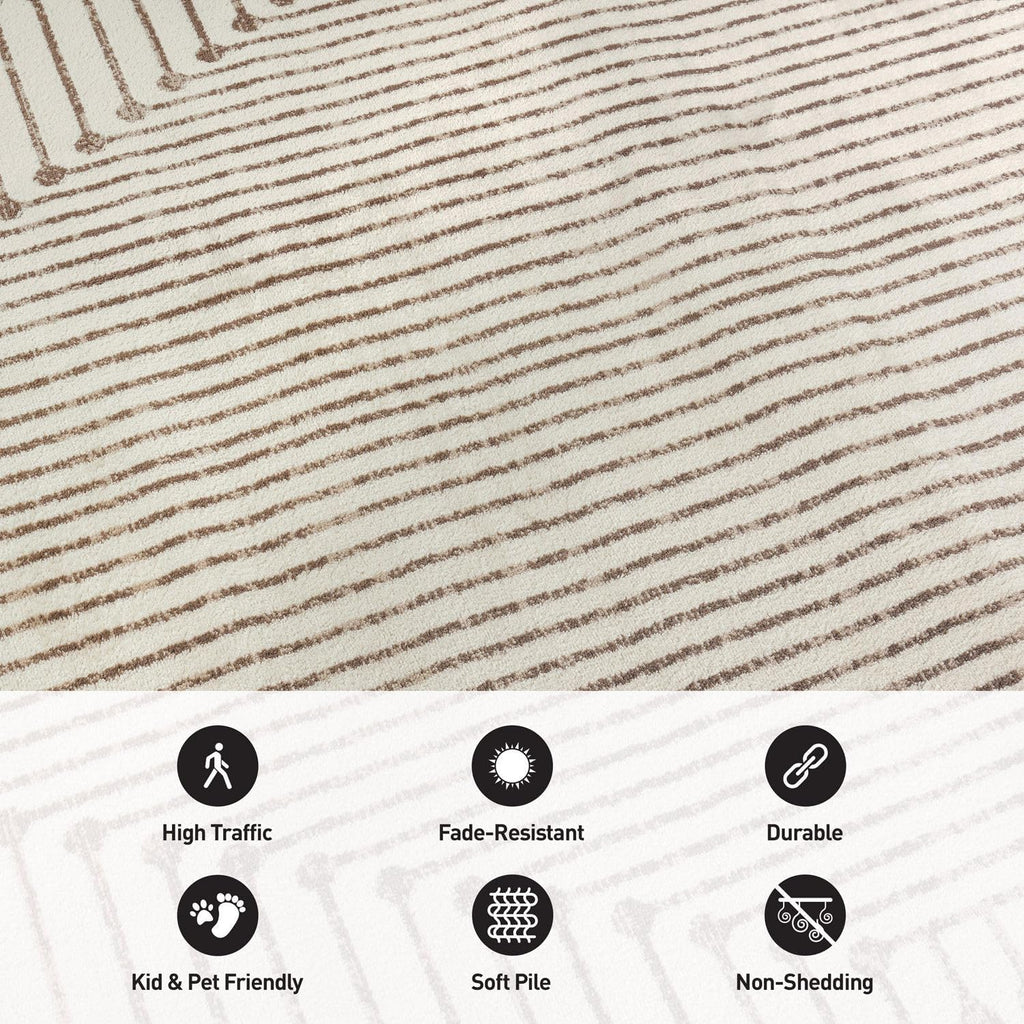 Rugshop Abstract Line Pattern Neutral Decor Area Rug Beige 4' x 6'