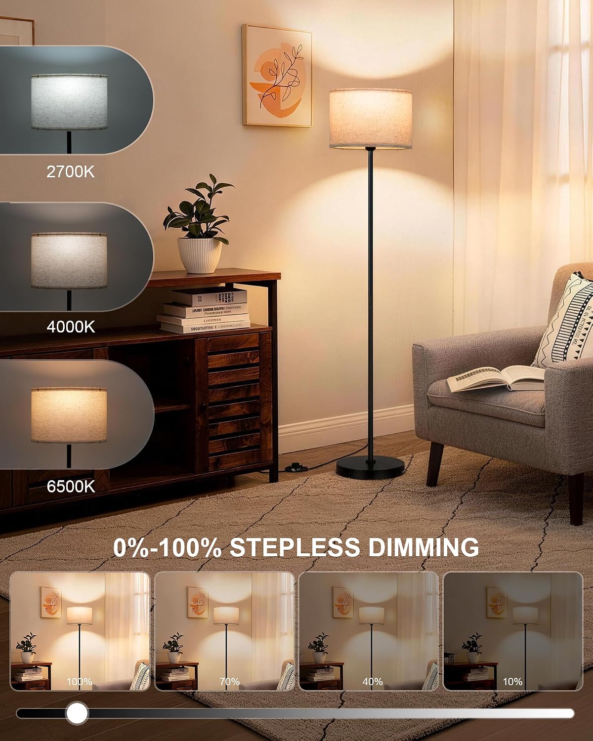 FRIDEKO HOME Floor Lamp for Living Room Bedroom (Beige 2_Pack)