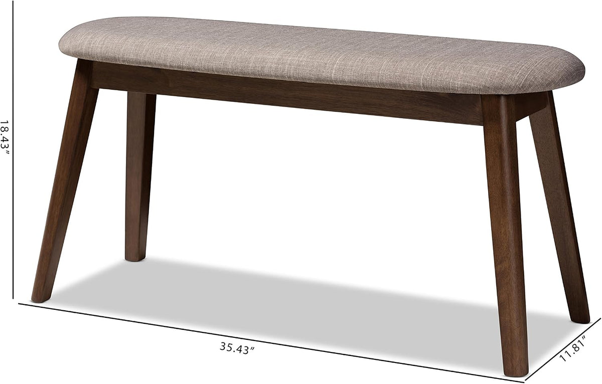 Baxton Studio Easton Mid-Century Modern Light Grey Fabric Upholstered Walnut Finished Wood Bench