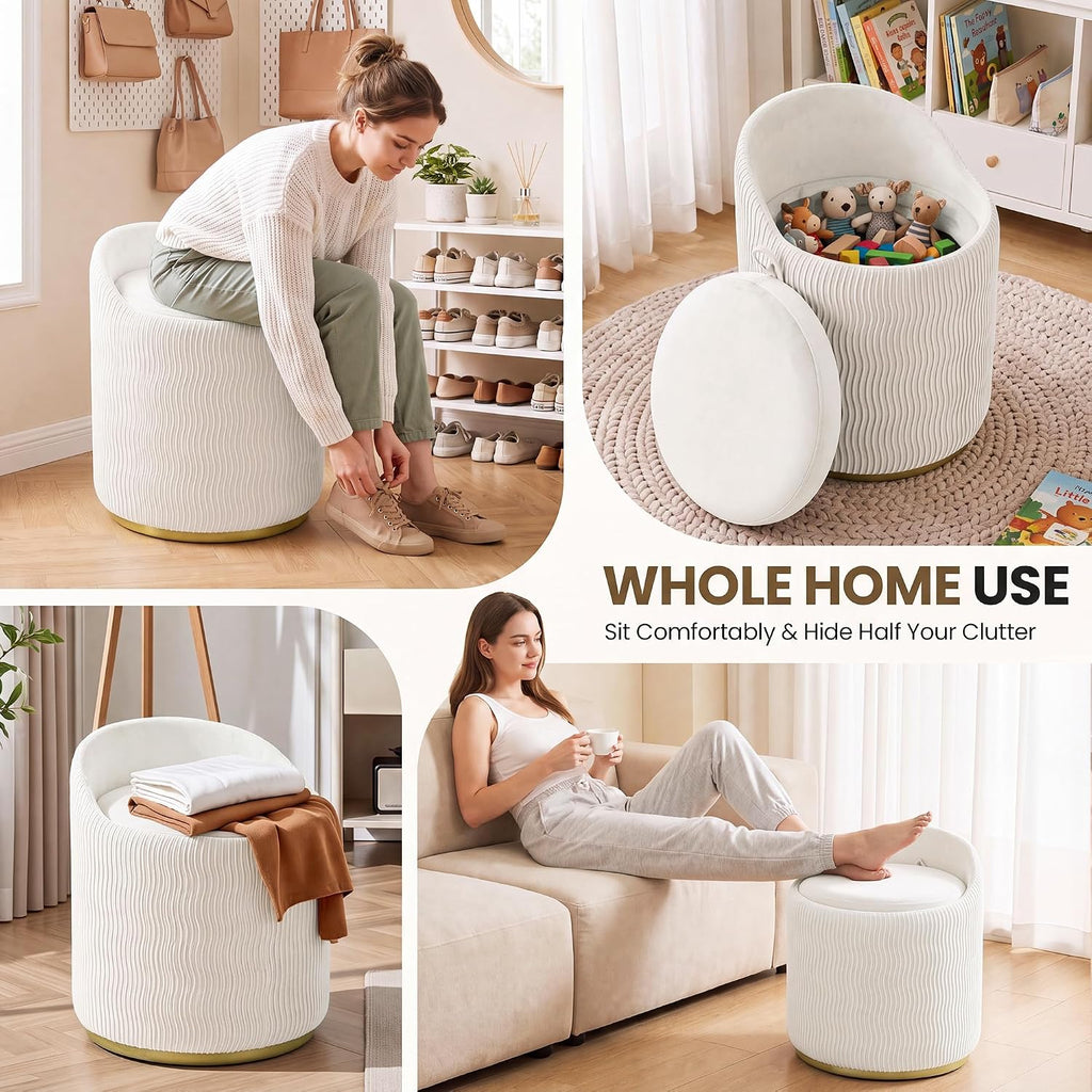 MALOL Vanity Chair with Storage, 360° Swivel Velvet Vanity Stool, Beige