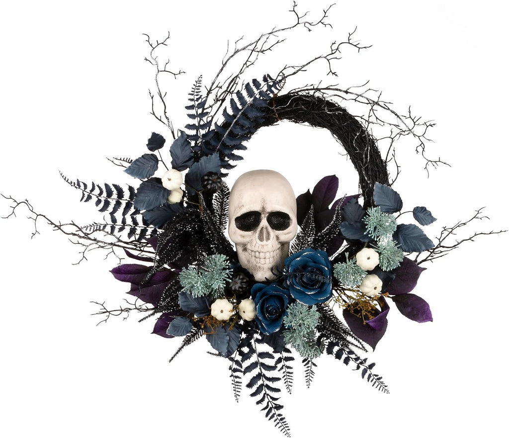 National Tree Company Artificial Halloween Skull Wreath, Black, 24inch