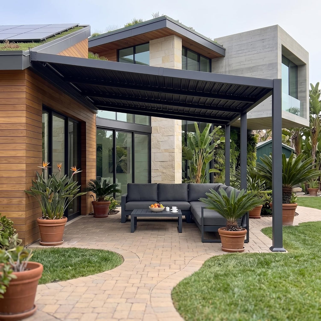 PURPLE LEAF Wall Mounted Pergola 10' x 20' Louvered Pergola,Aluminum Frame