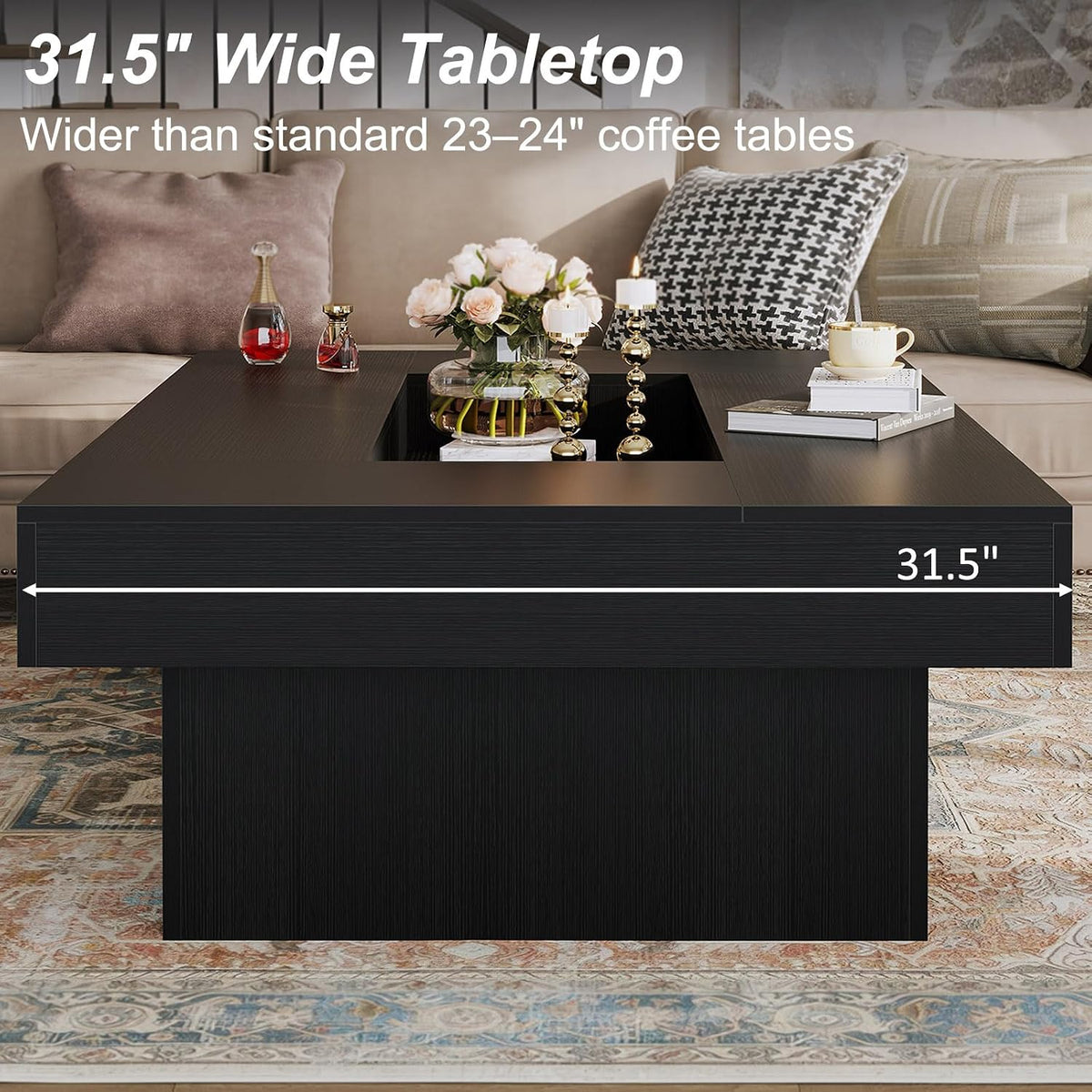 LVB 47"X31" Large Rectangle Black Oak Coffee Table with Storage Living Room