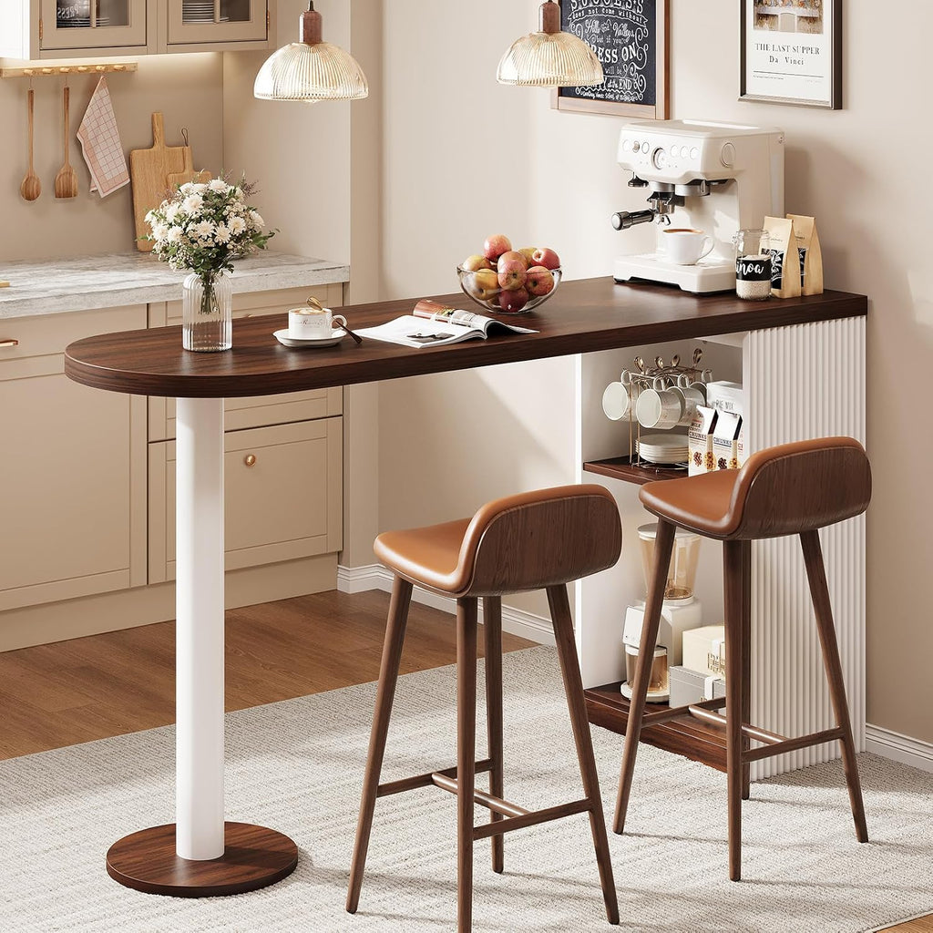 55" Bar Table with Storage, Modern Counter Height Table, Walnut