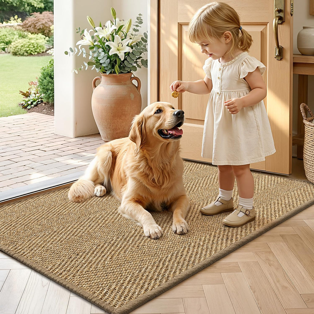 LUMI Indoor Door Mat 20"x32", Non-Slip Handwoven Sisal Rug, Herringbone